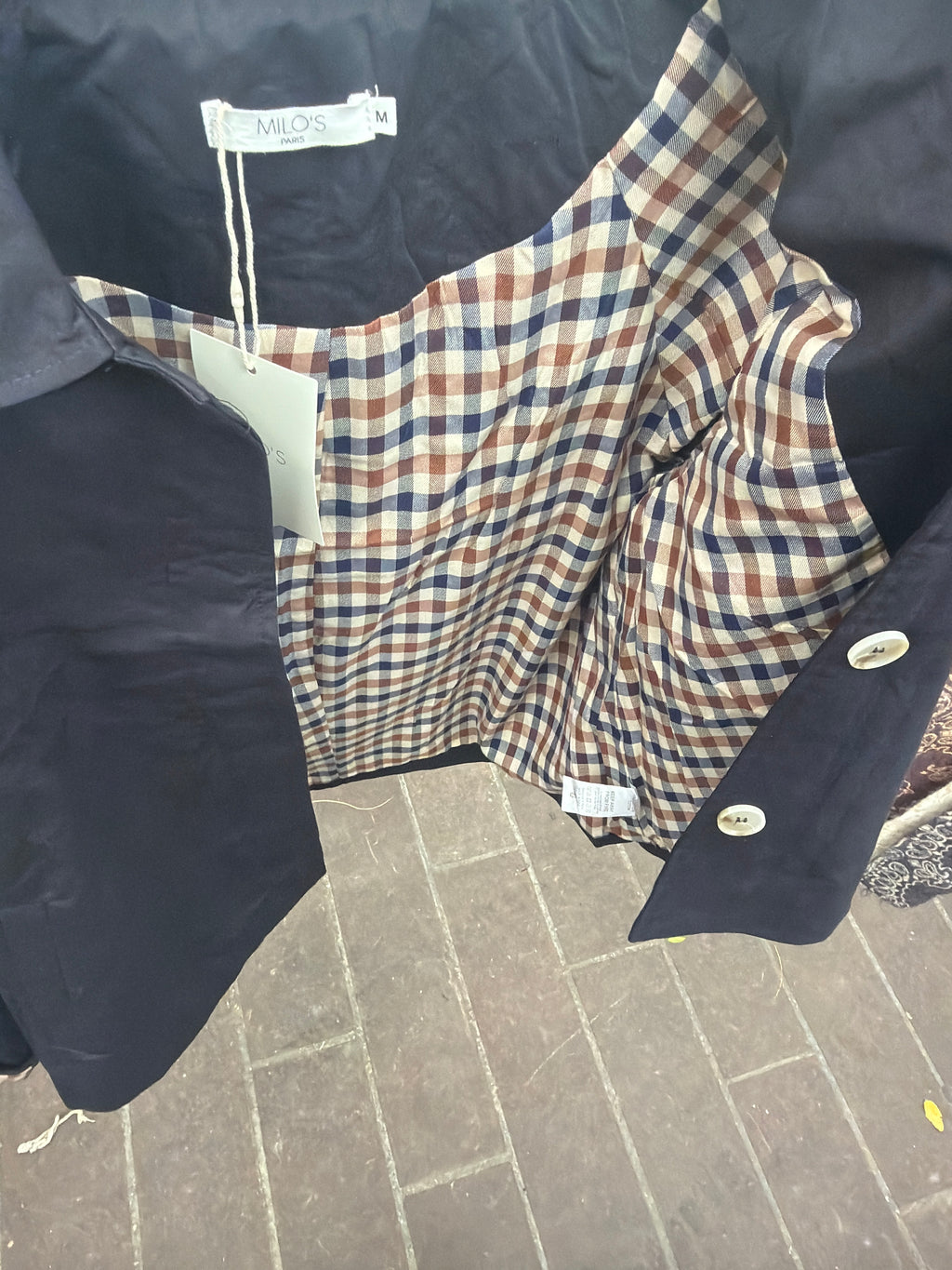 Veste trench deperlant bleu marine intérieur à carreaux